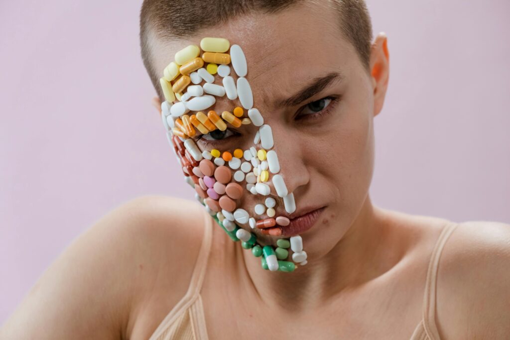 Girl with Supplements on her face.